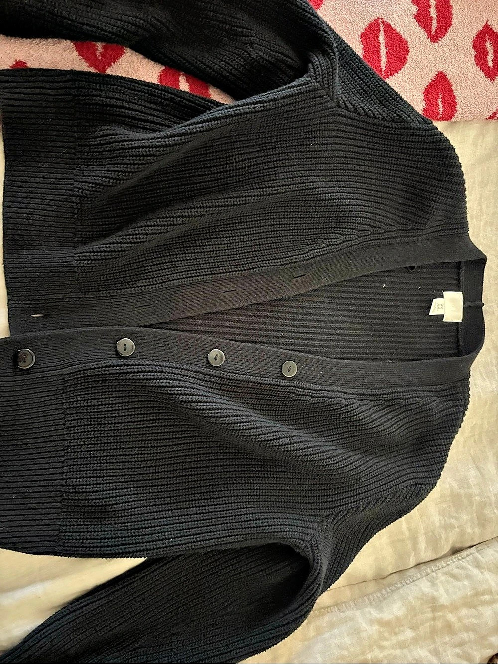 H&M Ribbed Button-Front Cardigan Black Large - Picture 2 of 6